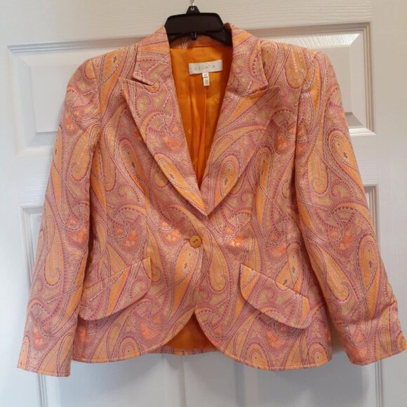 Cute! Orange & Pink Paisley ESCADA Blazer Size 40 - Perfect Condition! Deal! - Picture 1 of 6